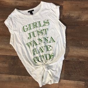 Cuffed Print Tee - Girls Just Want to Have Fund$